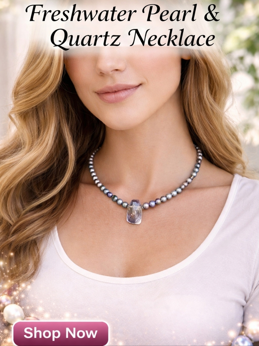 Freshwater pearl‎ and quartz necklace